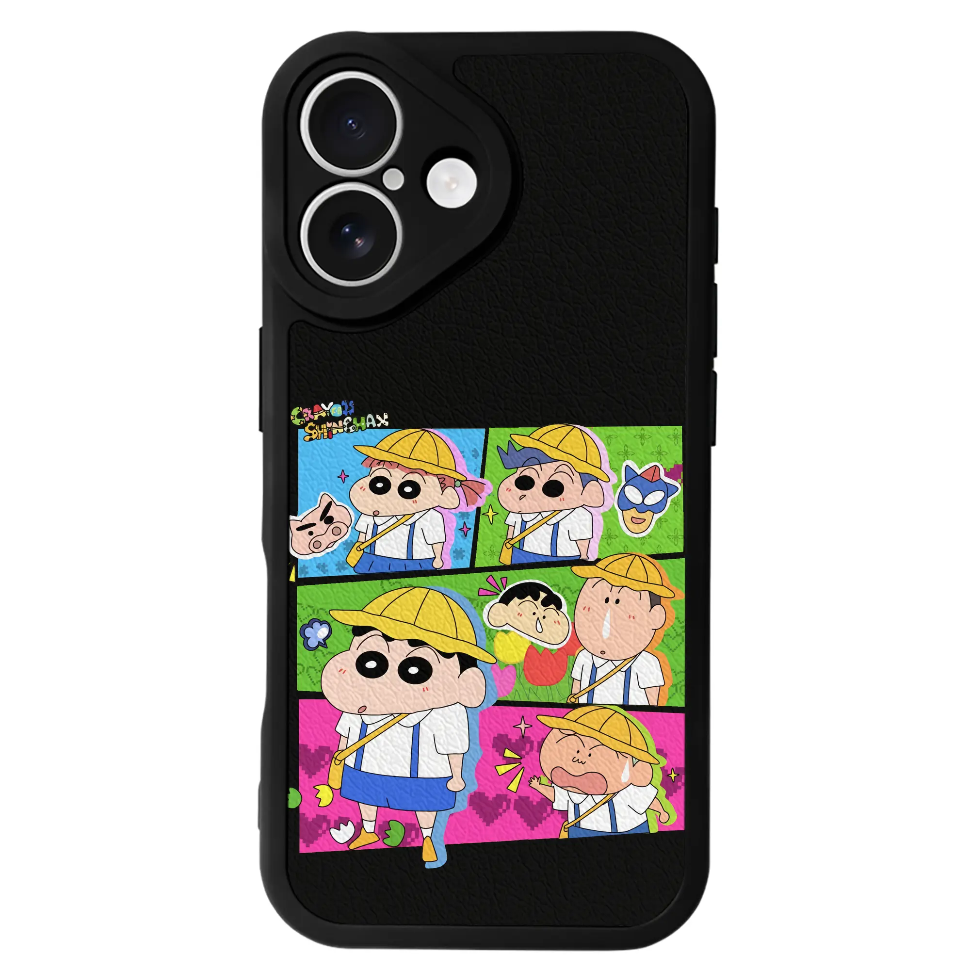 クレヨンしんちゃん グッズ 野原 しんのすけ - IPhone 16シリーズ対応 ・ シリコンスマホケース ・ レザー調 ・ 高精度フィット ・ 耐衝撃 ・ ワイヤレス充電対応 ・ 精密カット